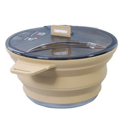 CAMPWOLF 2.5L collapsible cook pot closed for compact packing on hikes.