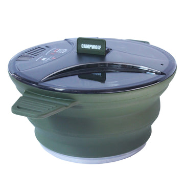 CAMPWOLF 2.5L collapsible cook pot, side view, compact for backpacking meals.