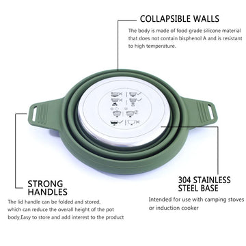 CAMPWOLF collapsible pot folded in pack, ultra-compact storage for any outdoor adventure.