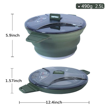 CAMPWOLF collapsible pot open, top view showing ample capacity for boiling and cooking.