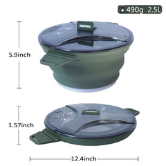 CAMPWOLF collapsible pot open, top view showing ample capacity for boiling and cooking.