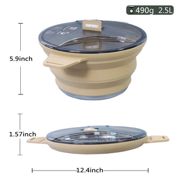 CAMPWOLF collapsible pot with sidewalls expanded shows full cooking capacity in camp.
