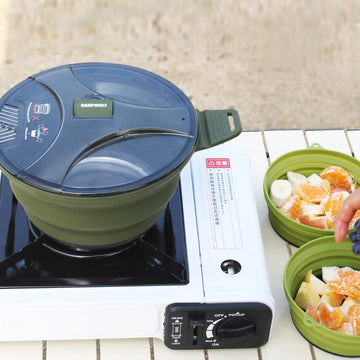 CAMPWOLF lightweight camping gear image, 1.08 lb pot ready for travel.