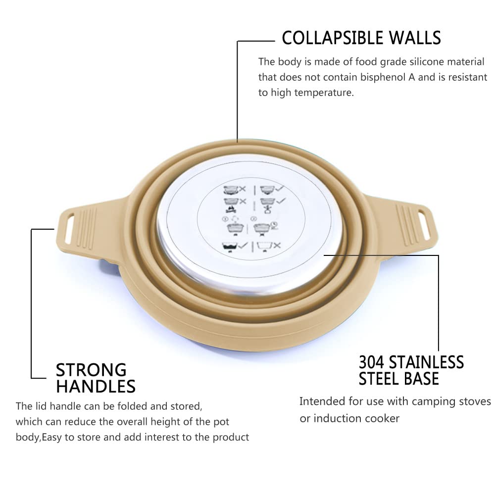 CAMPWOLF packable camping pot shown in a backpack for space-saving trips.