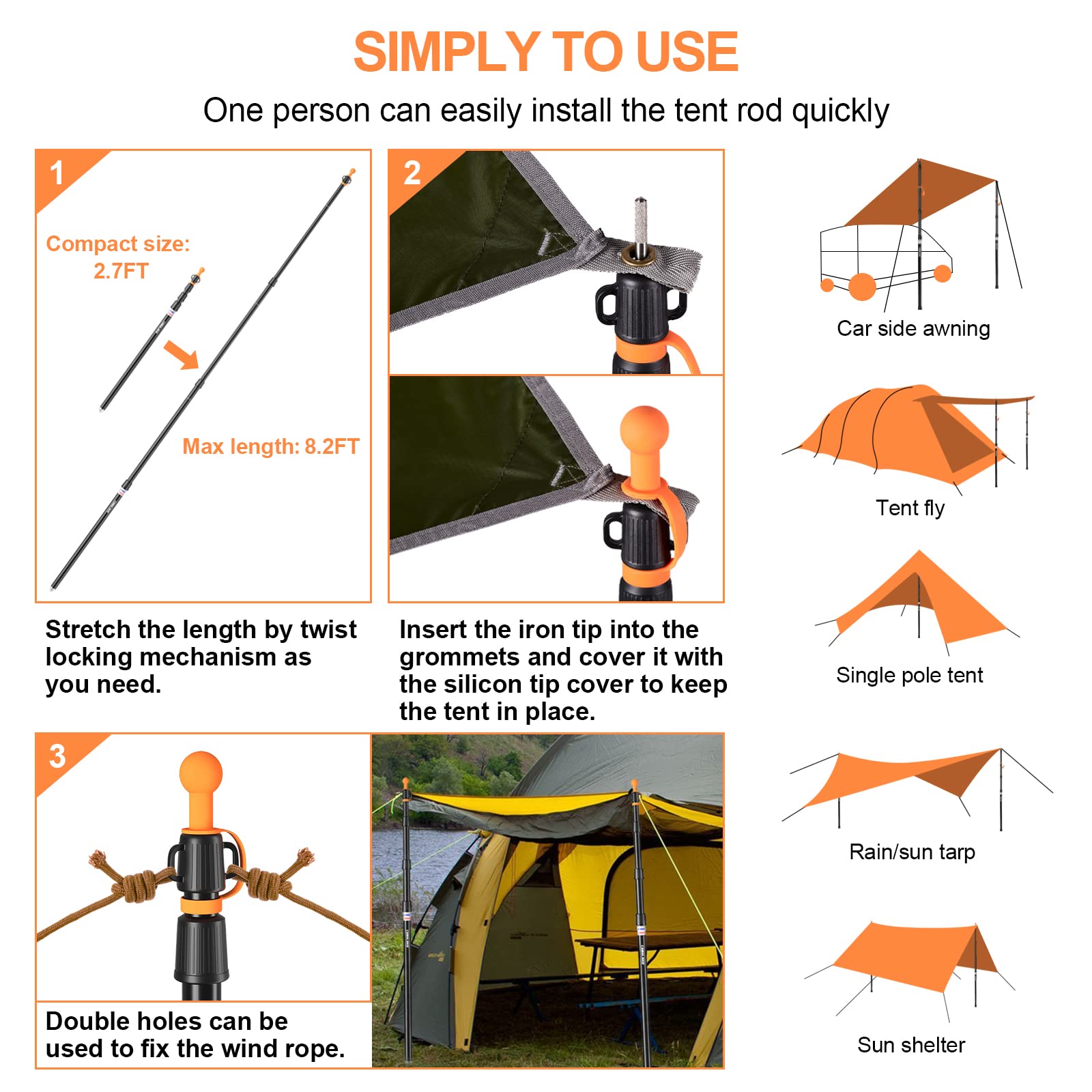 CAMULAND 6061 aluminum pole is lightweight yet durable for camping.