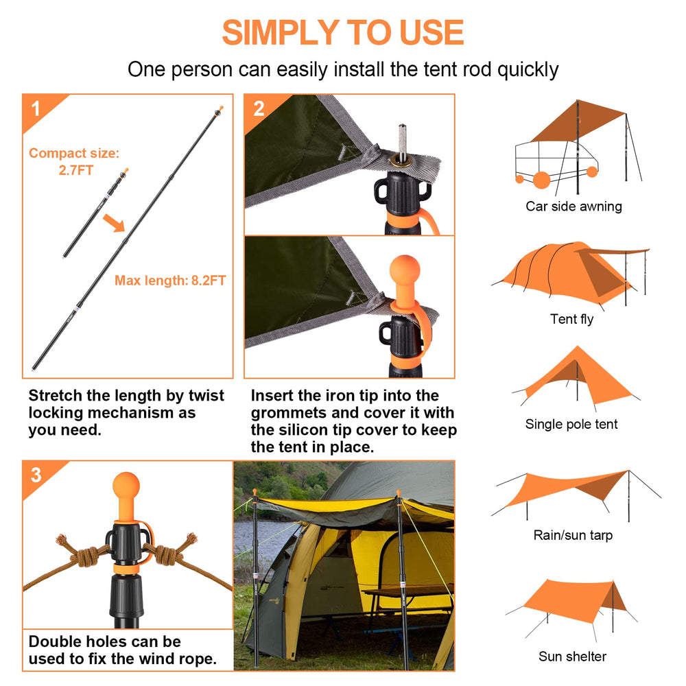 CAMULAND 6061 aluminum pole is lightweight yet durable for camping.