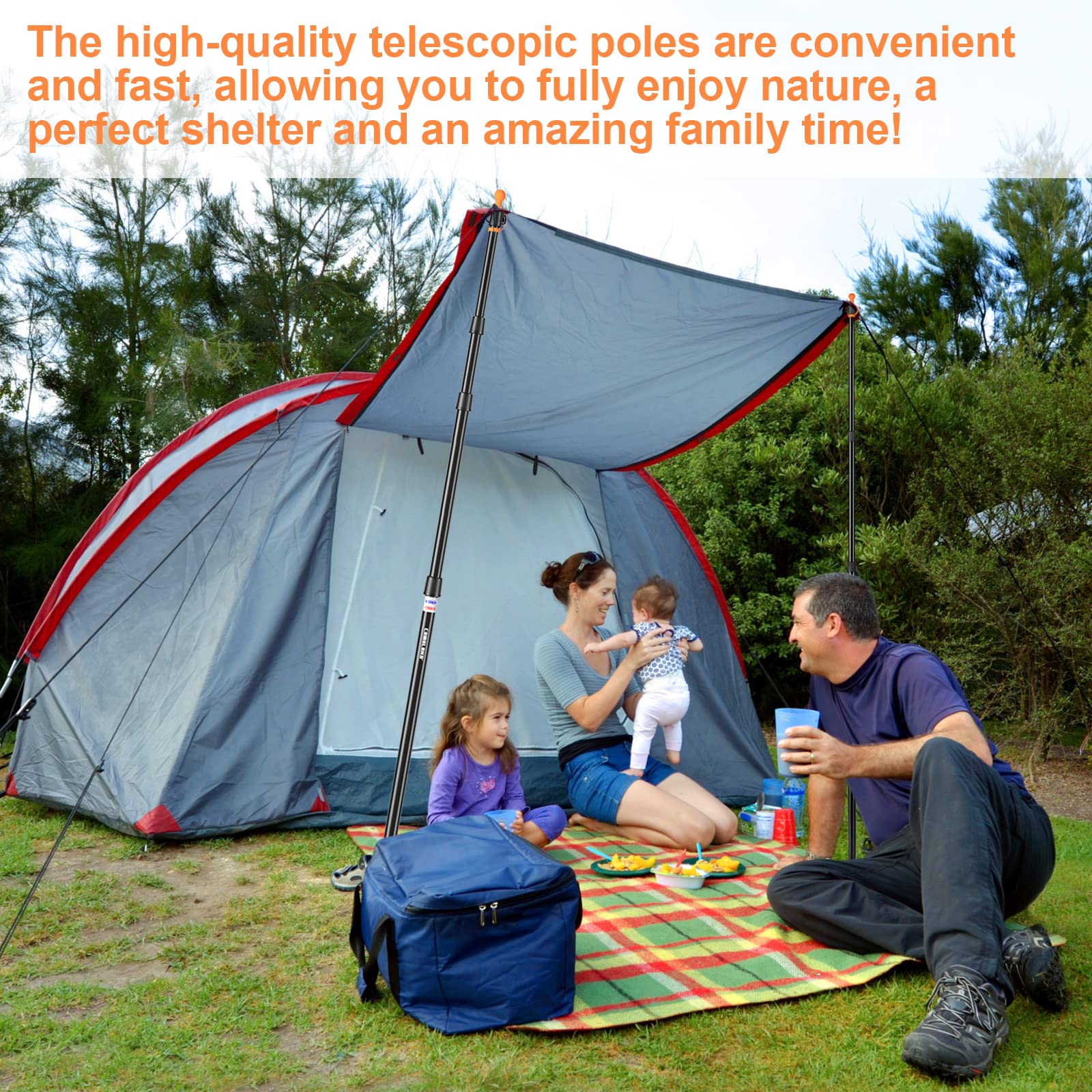 CAMULAND grommet-compatible pole fits multiple shelter systems.