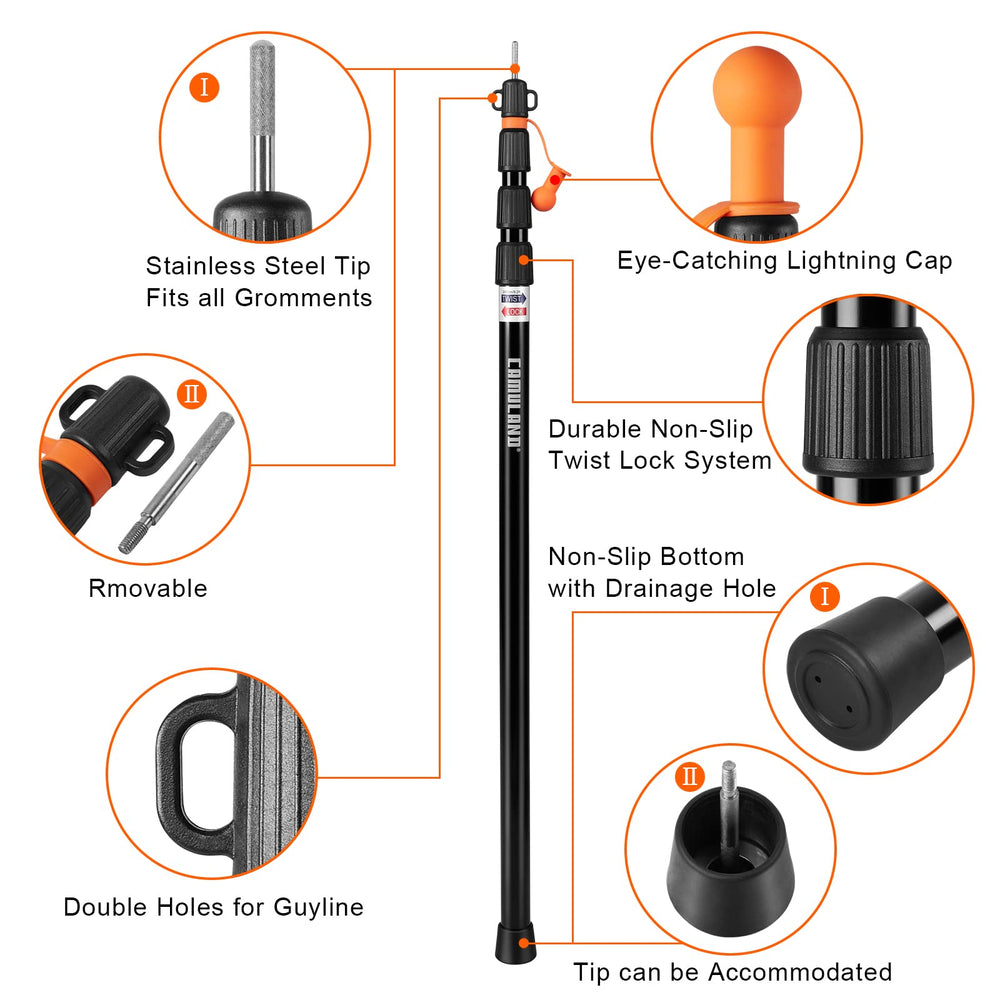 CAMULAND tarp pole four-segment-lock displays sturdy twist-lock for quick height changes