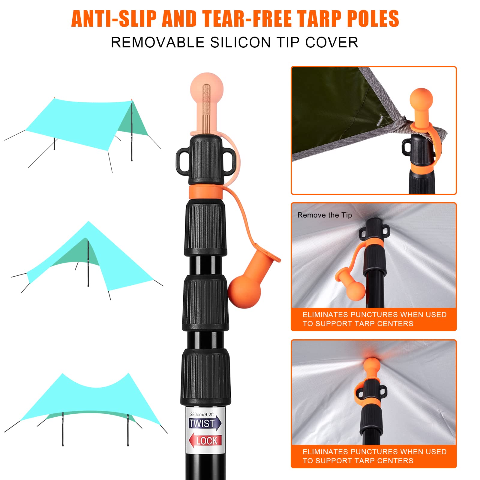 CAMULAND tarp pole weep-holes indicate rain-safe design to prevent water pooling