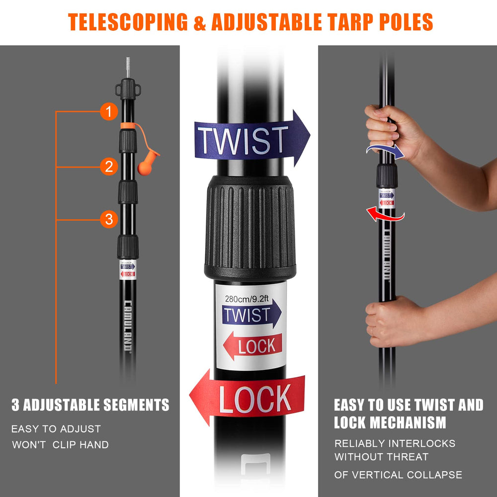 CAMULAND tarp pole wind-resistance suggests better shelter stability in gusty conditions