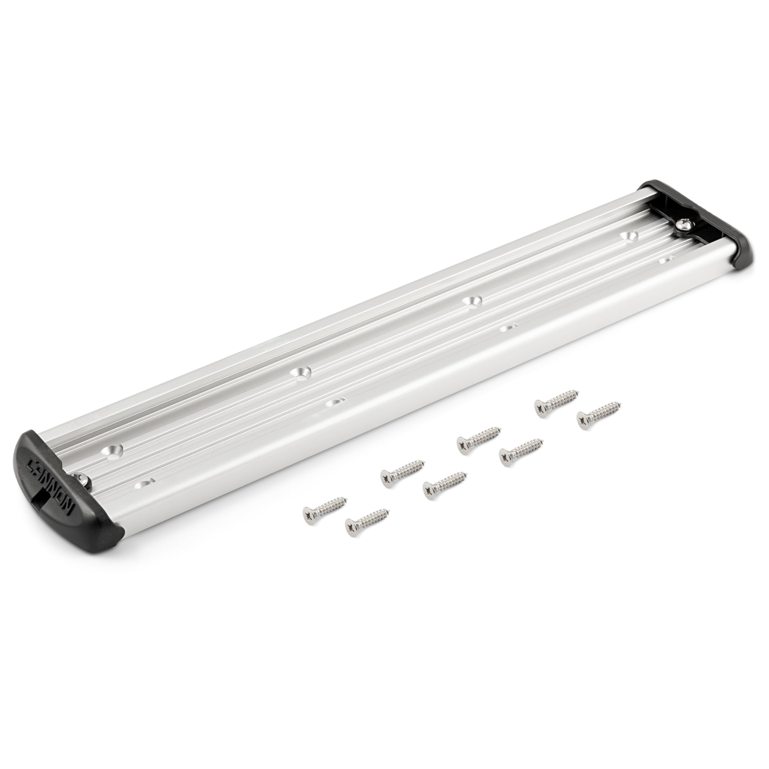 Cannon aluminum mounting track 360-swivel base side view enables flexible rigging.