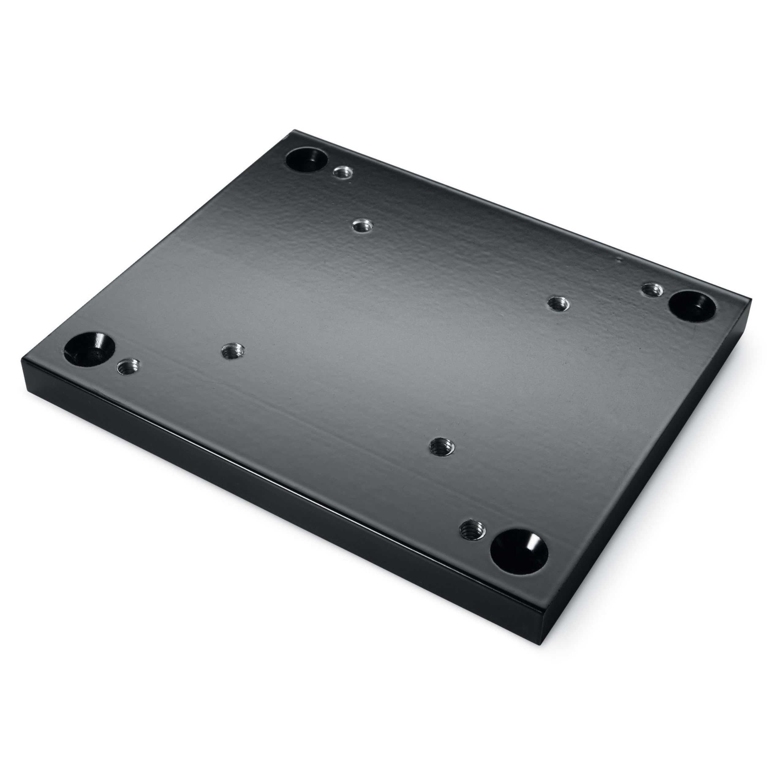 Cannon deck plate for downriggers in black aluminum enhances mounting stability.