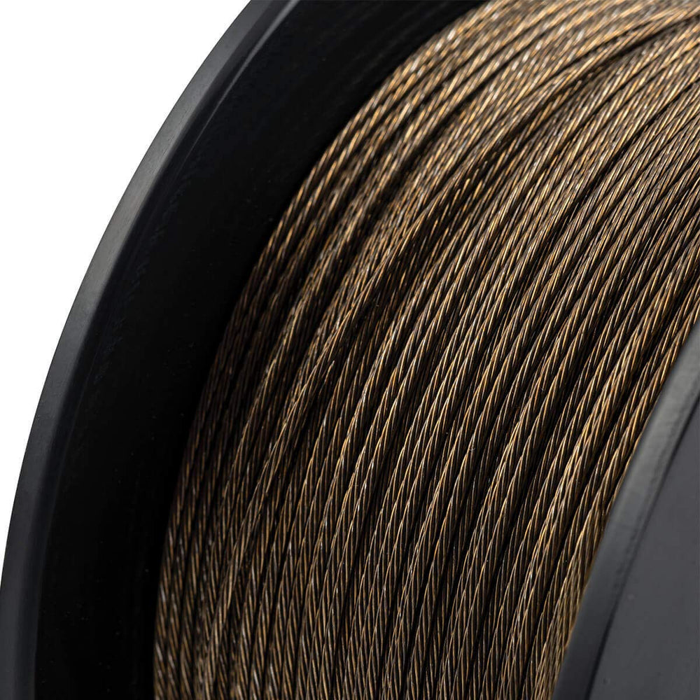 Cannon downrigger cable showing 7-strand braided construction for smooth spooling.