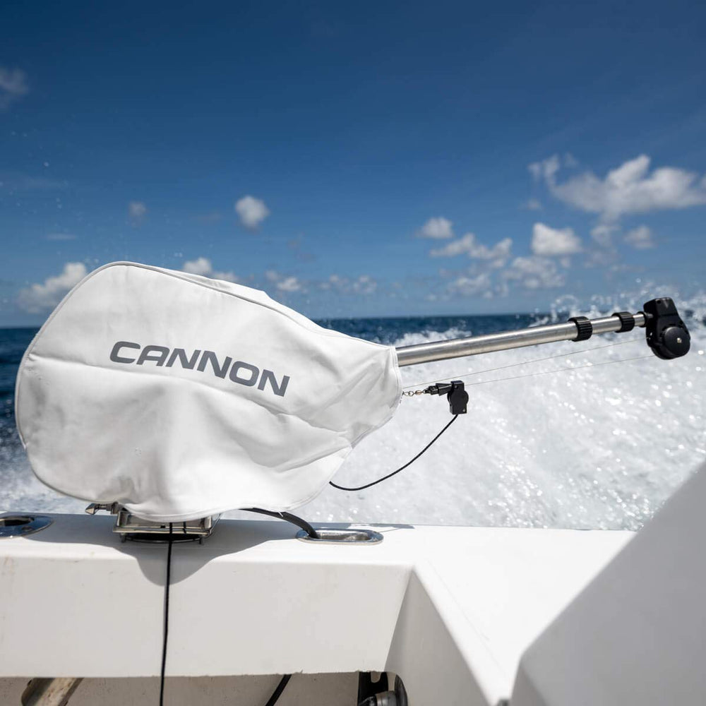 Cannon Downrigger Cover's clean white finish preserves a professional look during storage.