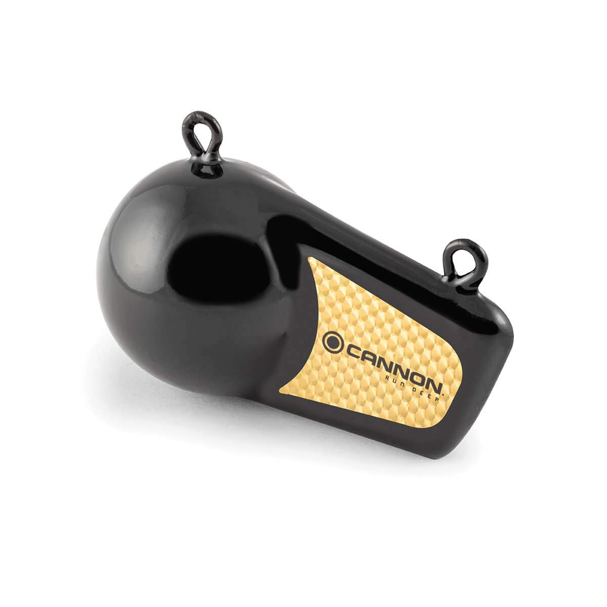 Cannon 10 lb downrigger weight with vinyl coating protecting boat sides during trolling.