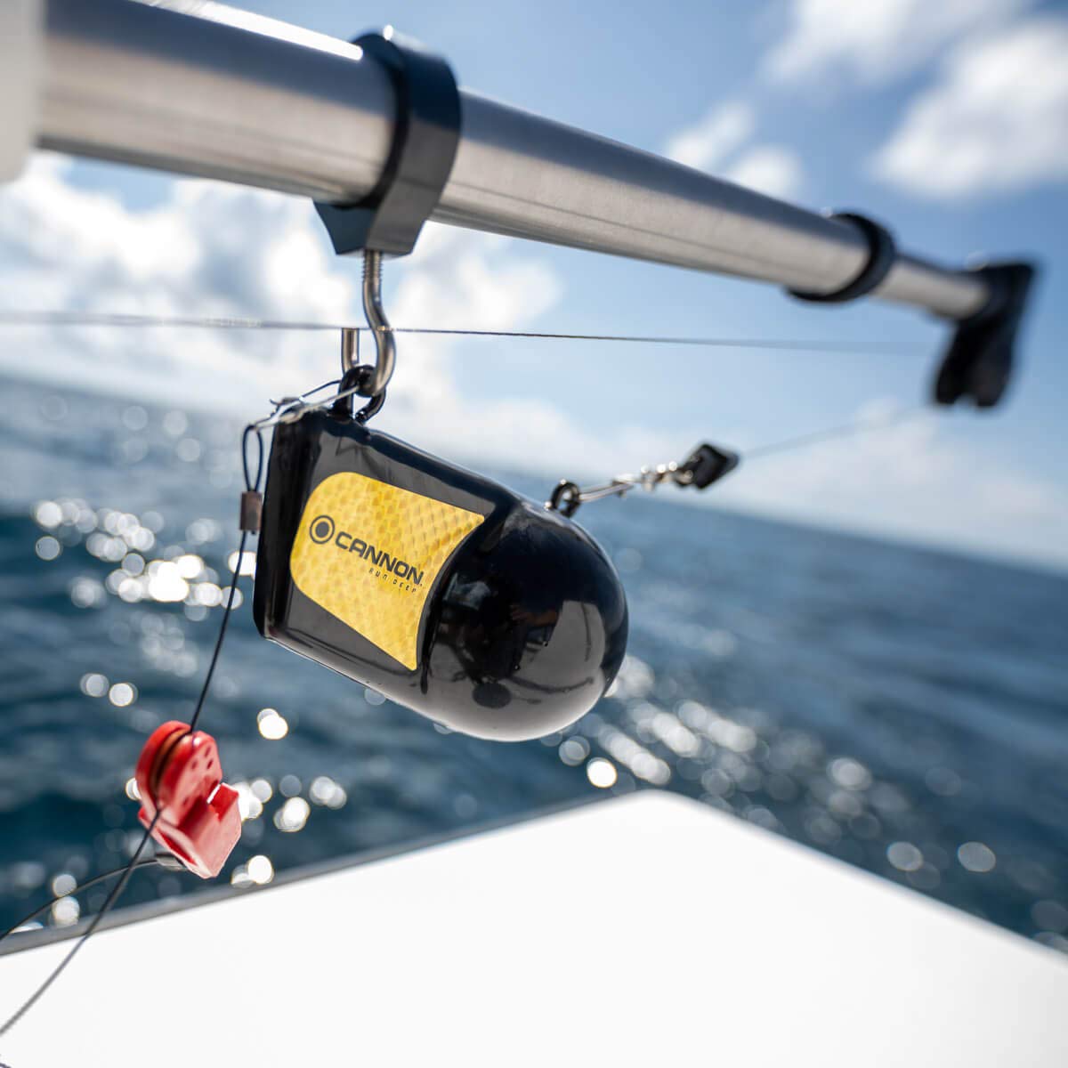 Cannon 8 lb downrigger weight in use for moderate-depth trolling