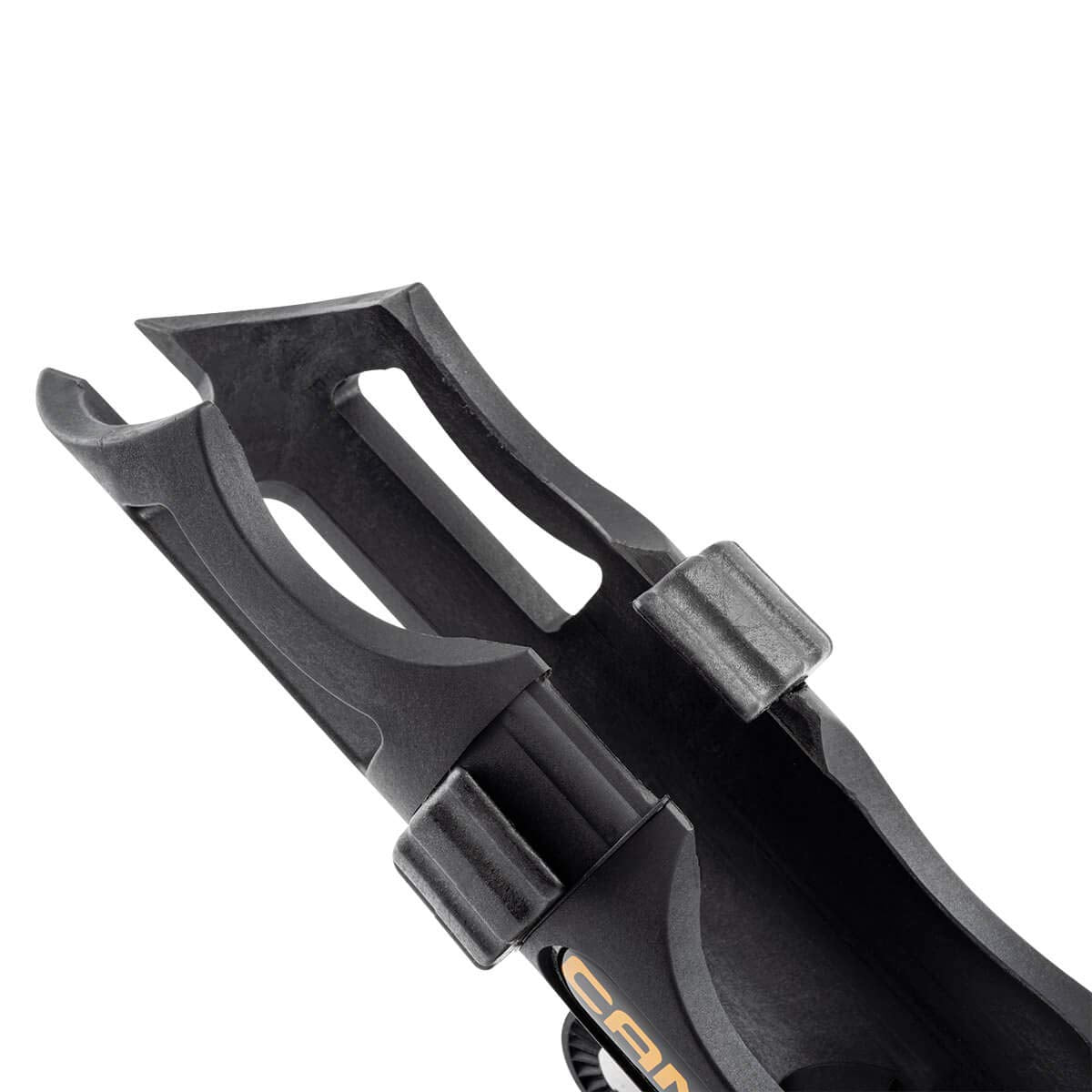 Cannon three-position rod holder in white mounted on boat for trolling setups.