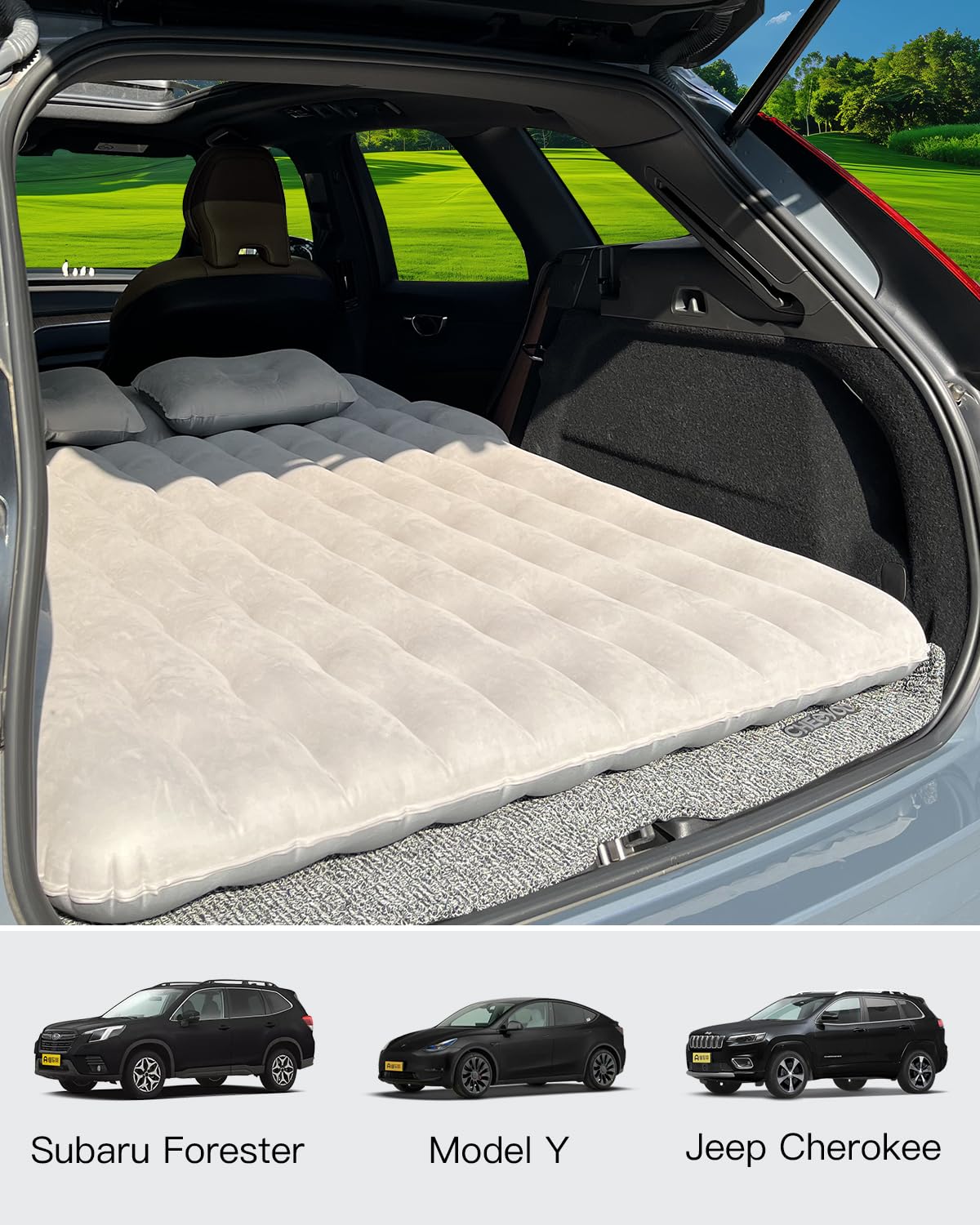 Canodoky SUV air mattress headboard extended shows adaptive length.