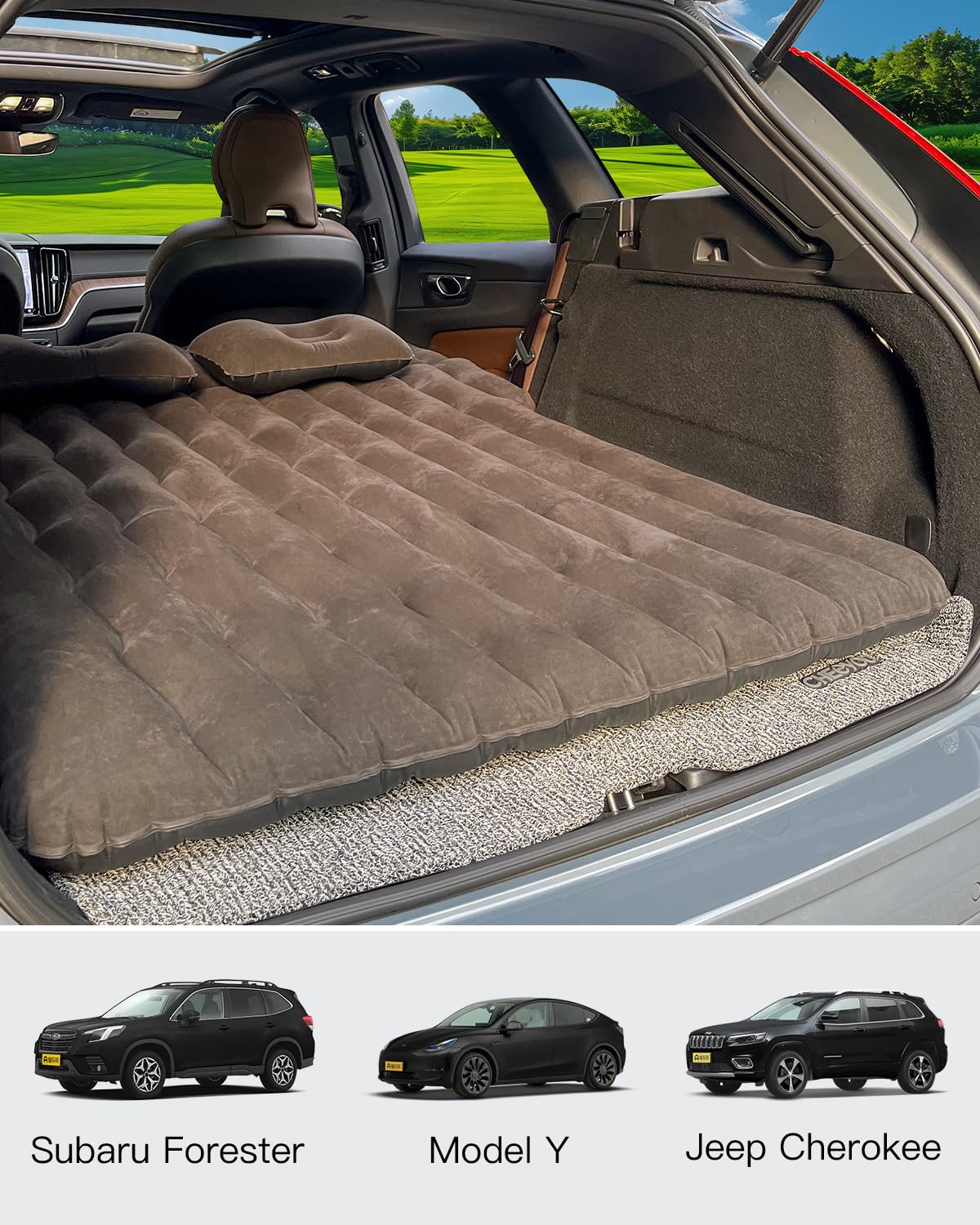 Canodoky SUV air mattress inflation pump demonstrates quick setup with three nozzles.