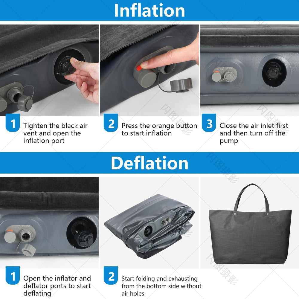 Canodoky SUV air mattress folds into a portable storage bag for travel.