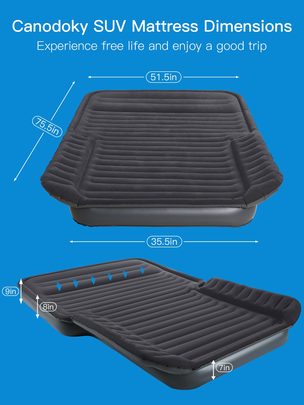 Canodoky SUV air mattress wings provide side support around wheel arches.