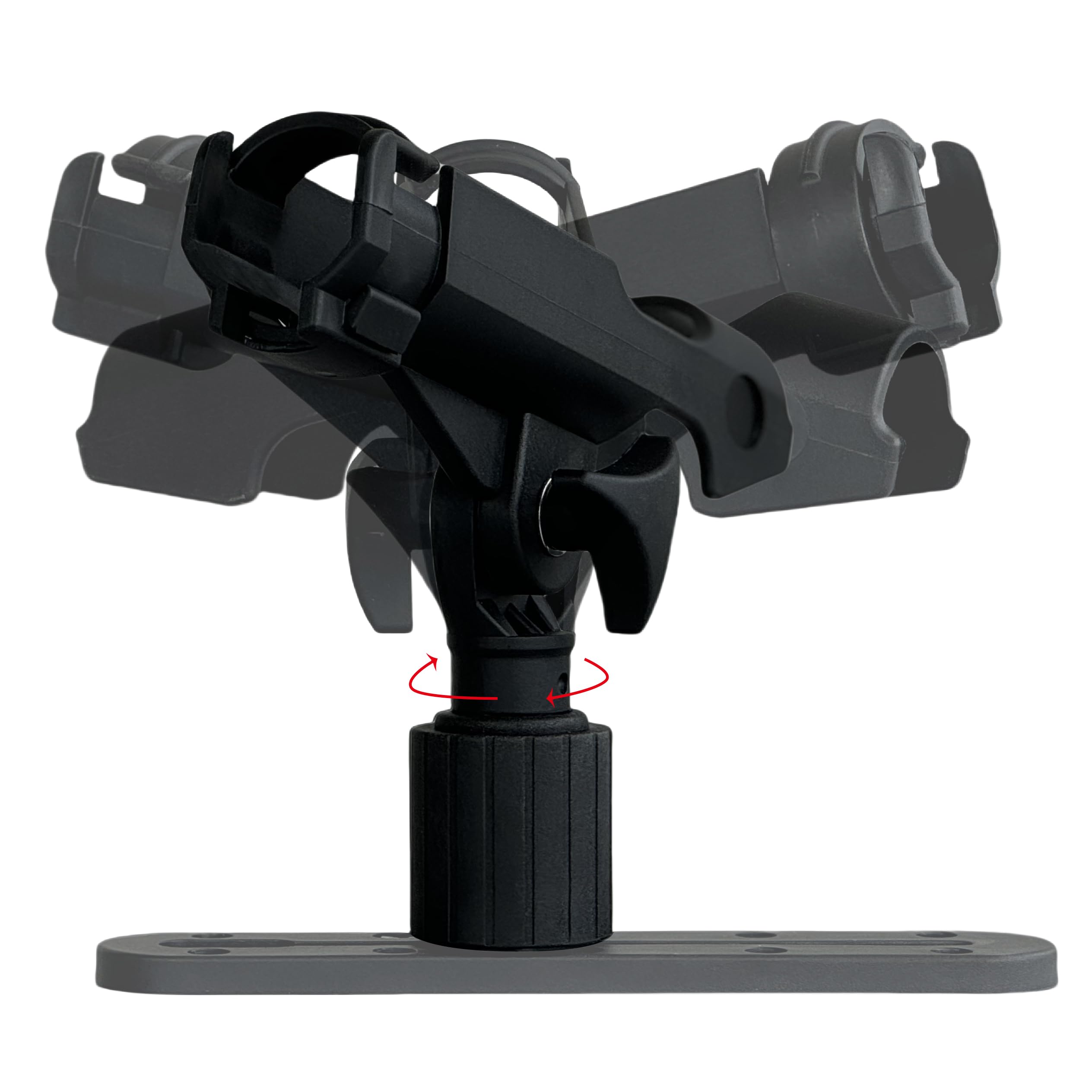 Rail-mount fishing rod holder for canoe or boat
