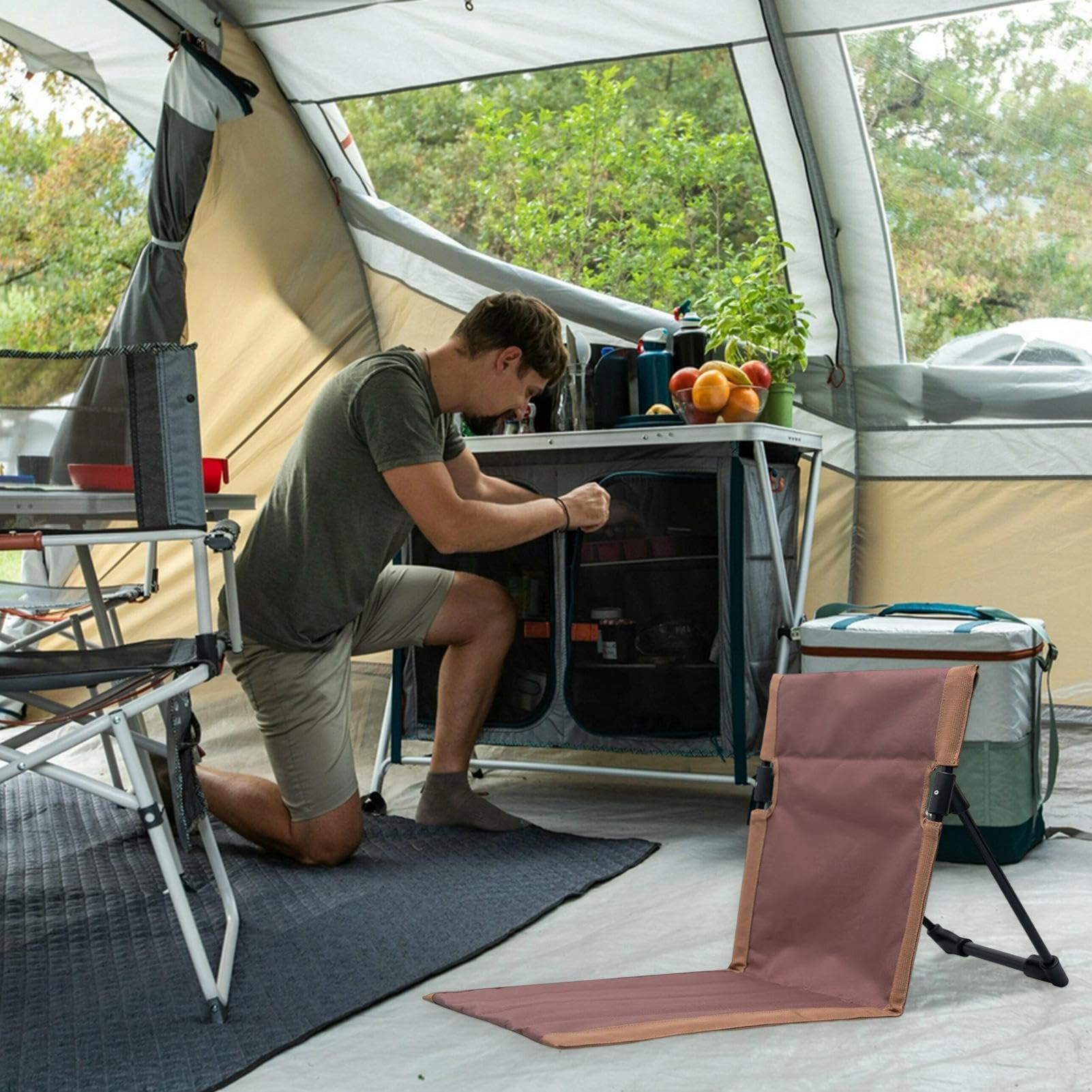 Canoe Chair folded in compact design for storage and portability.