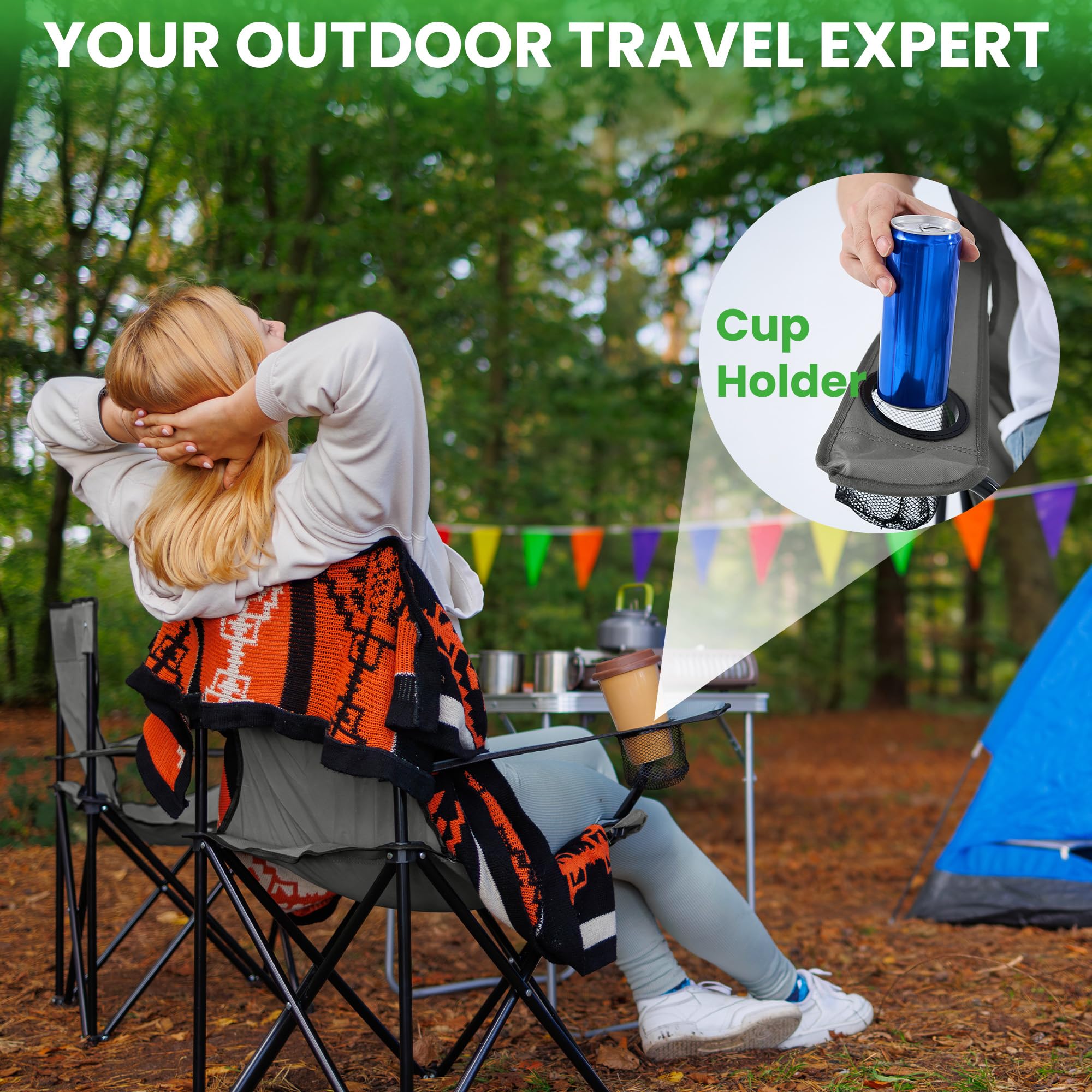 Canpsky 2 pack portable camping chair cup holder feature