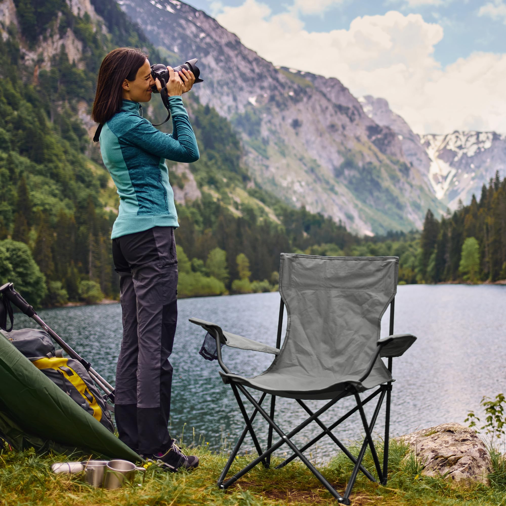 Canpsky 2 pack portable camping chair rear view showing stability
