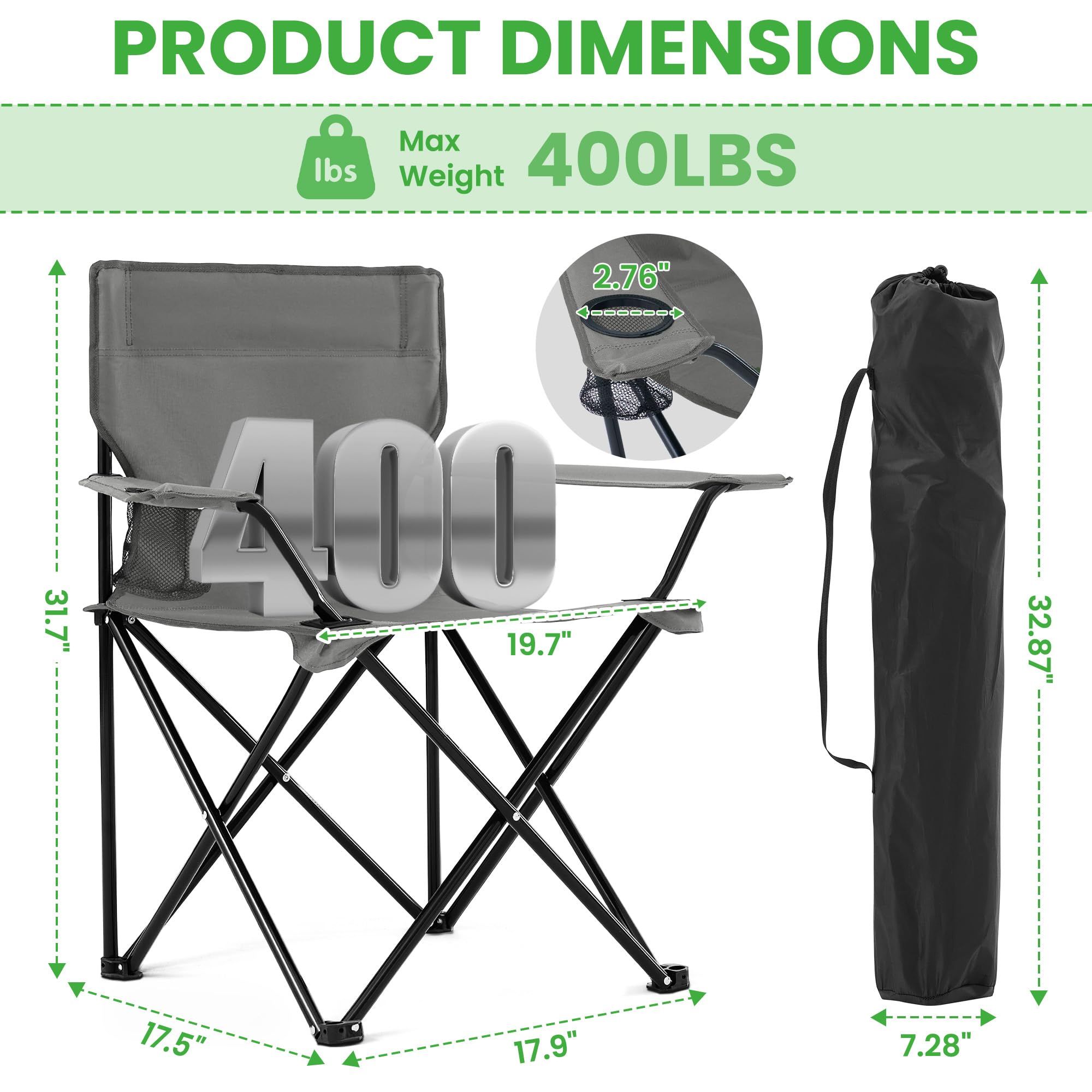 Canpsky 2 pack portable camping chair side folded design