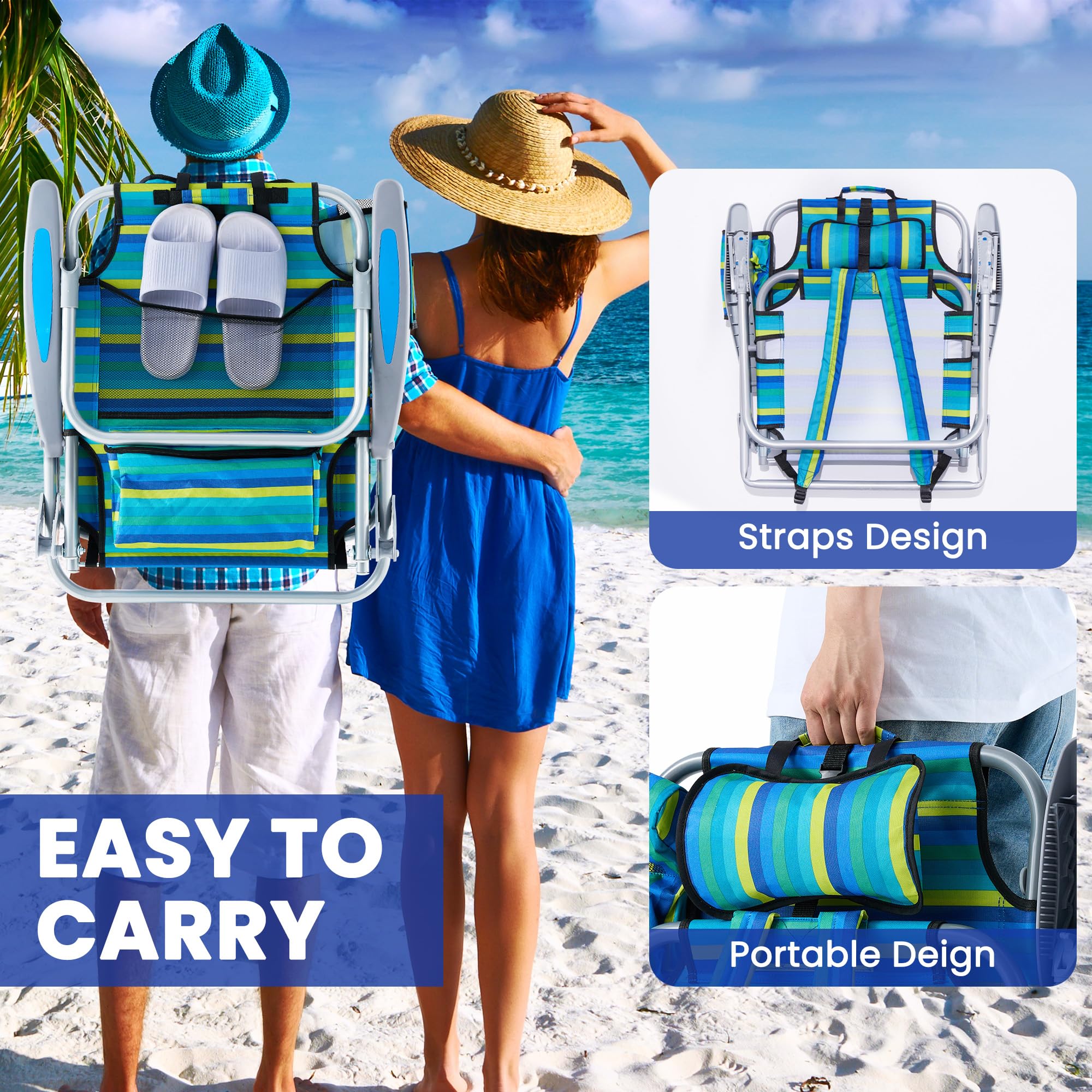 Canpsky backpack straps enable hands-free carry to the beach and beyond.