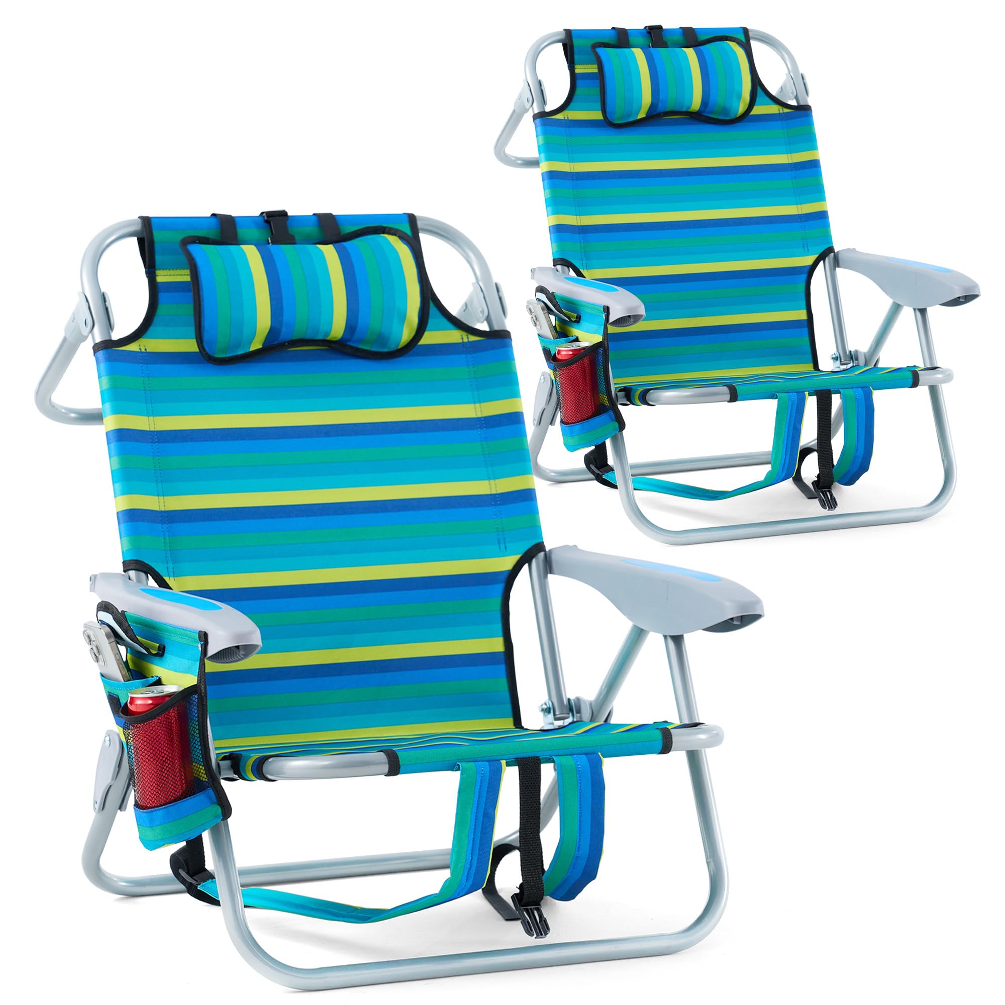 Canpsky beach chair front view showing compact two-pack setup for easy outdoor relaxation.
