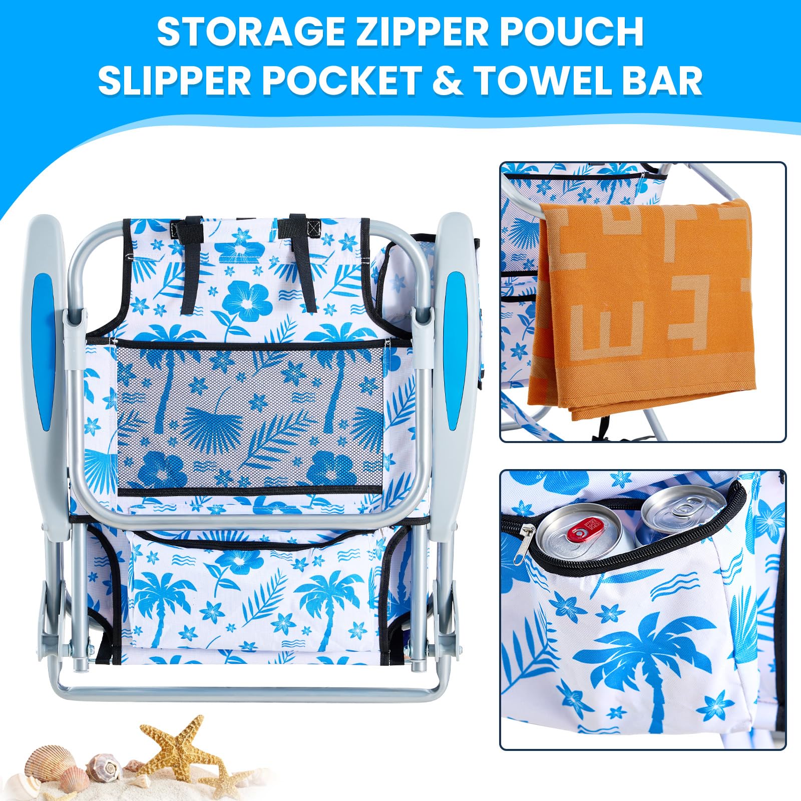 Canpsky chair side pocket and rear cooler pouch for storage.