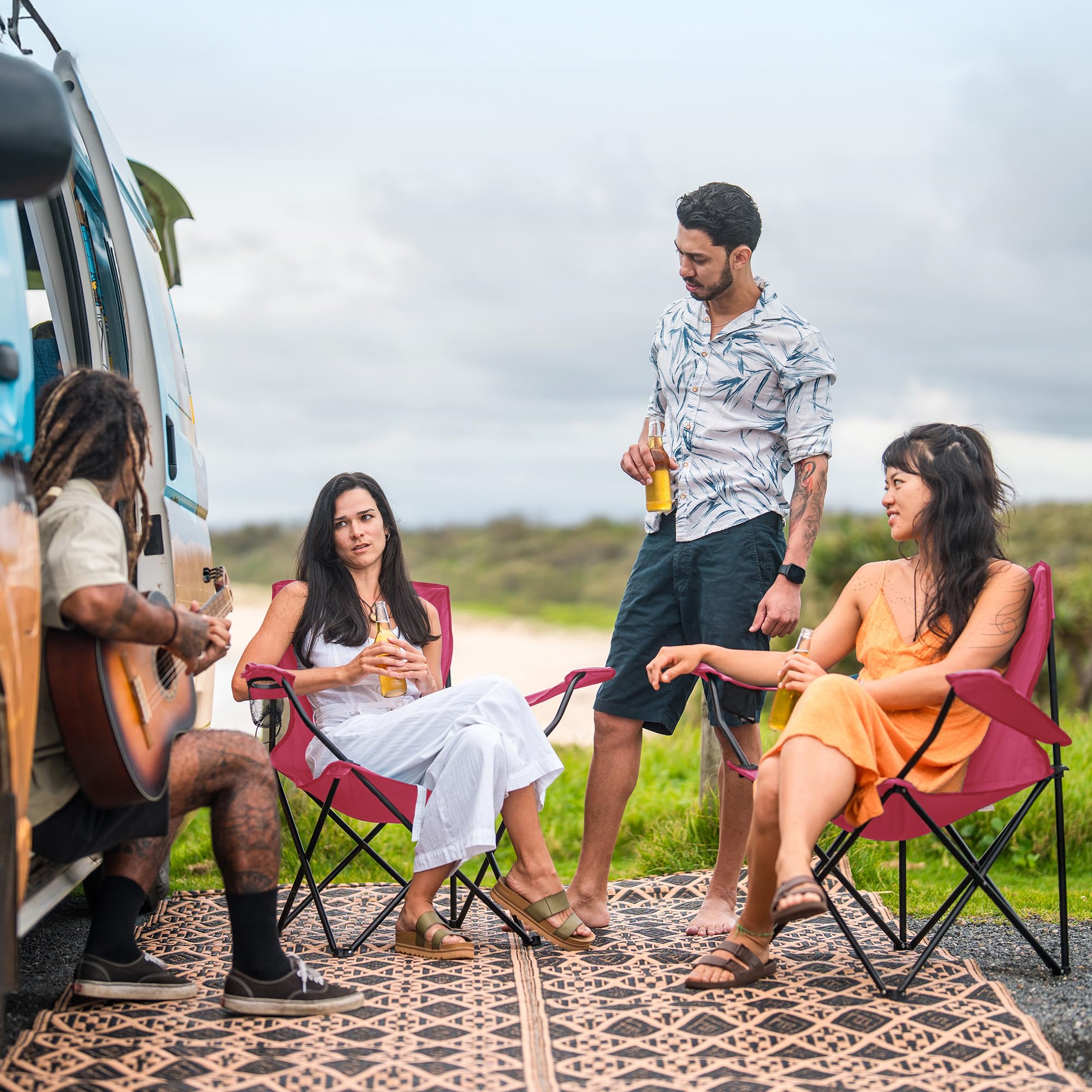 Canpsky camping chair features stable X-structure on uneven ground