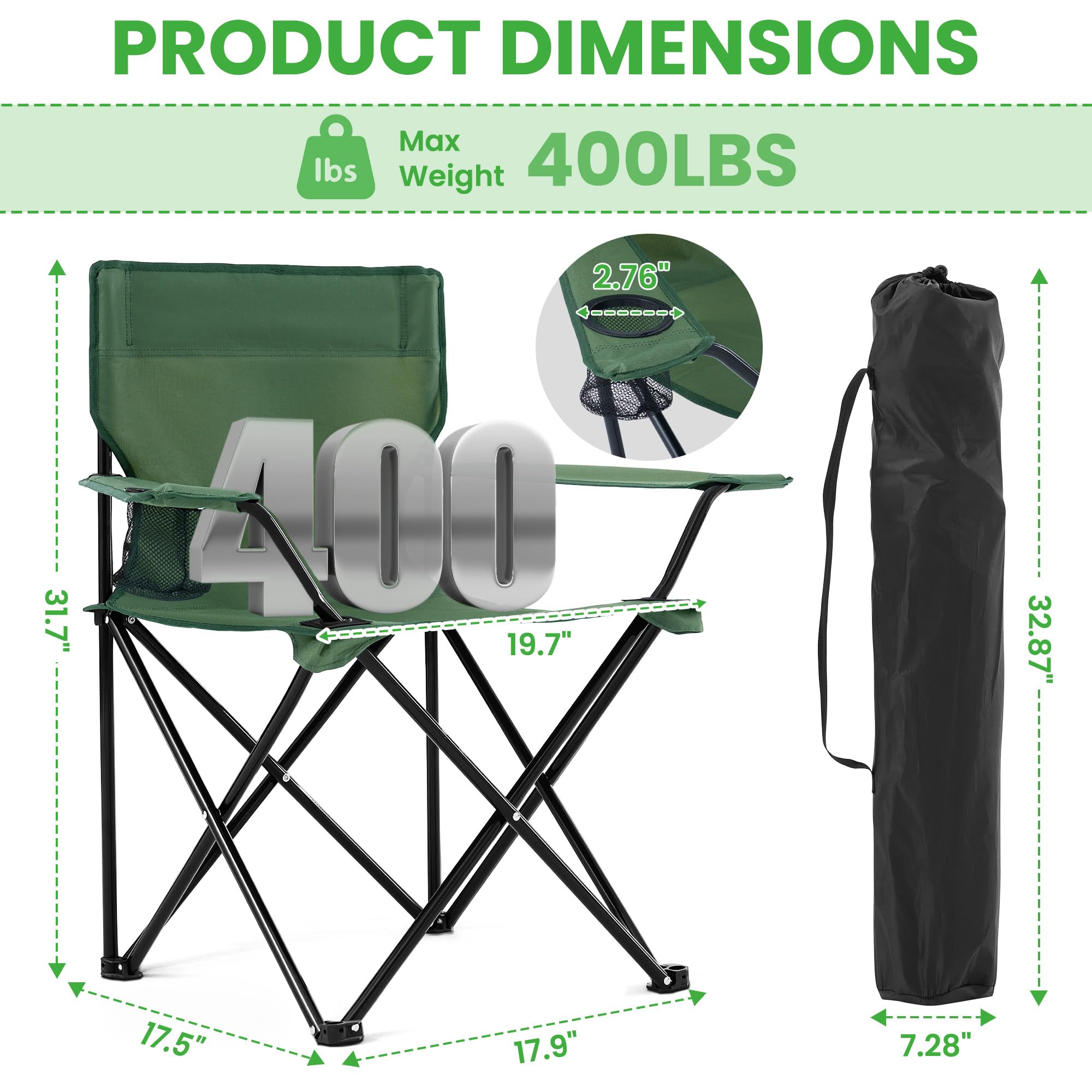 Canpsky green chair with cup holder keeps drinks within reach outdoors