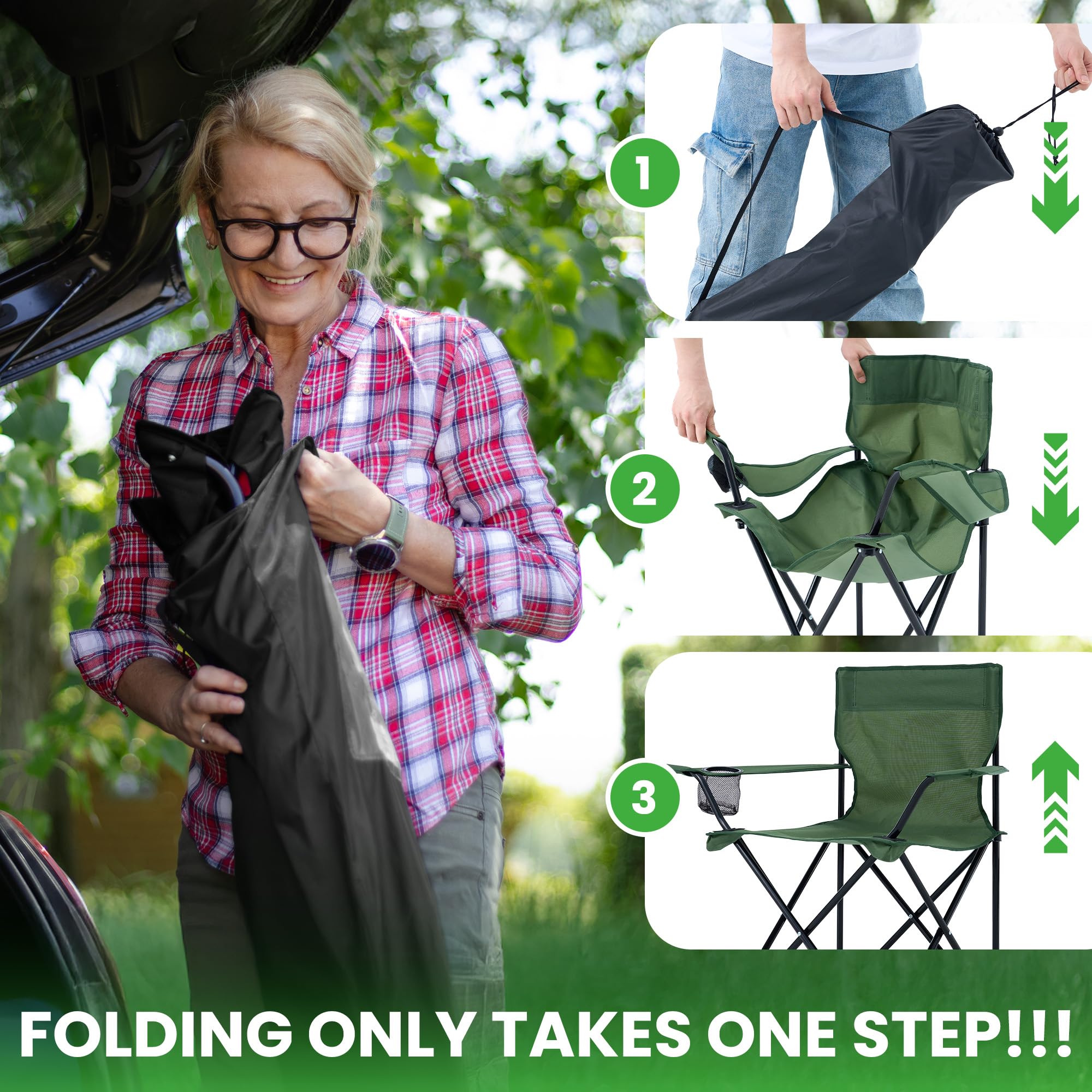 Canpsky ergonomic backrest folding chair on a trail in green