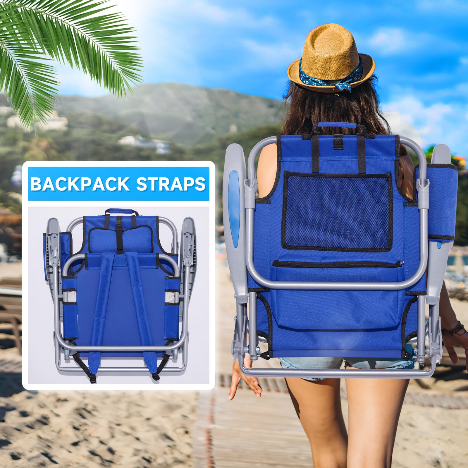 Canpsky blue chair with backpack straps for easy transport