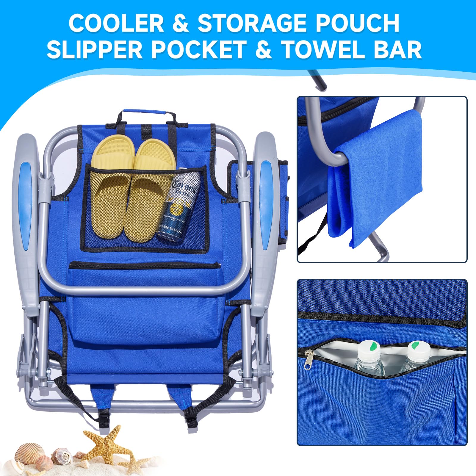Canpsky chair with cup holder in blue for drinks on the go