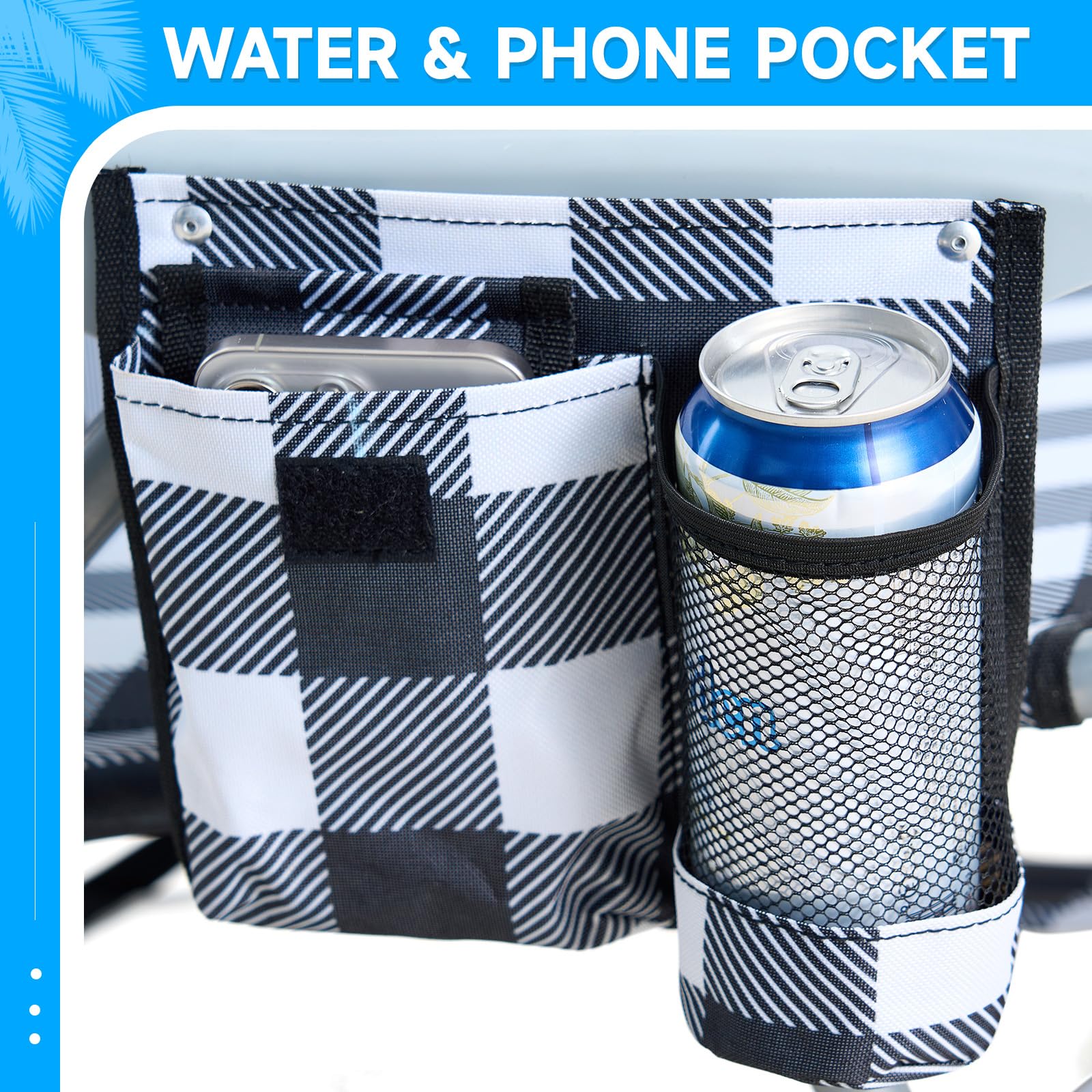 Canpsky chair includes cup holder for convenient hydration at the shore.