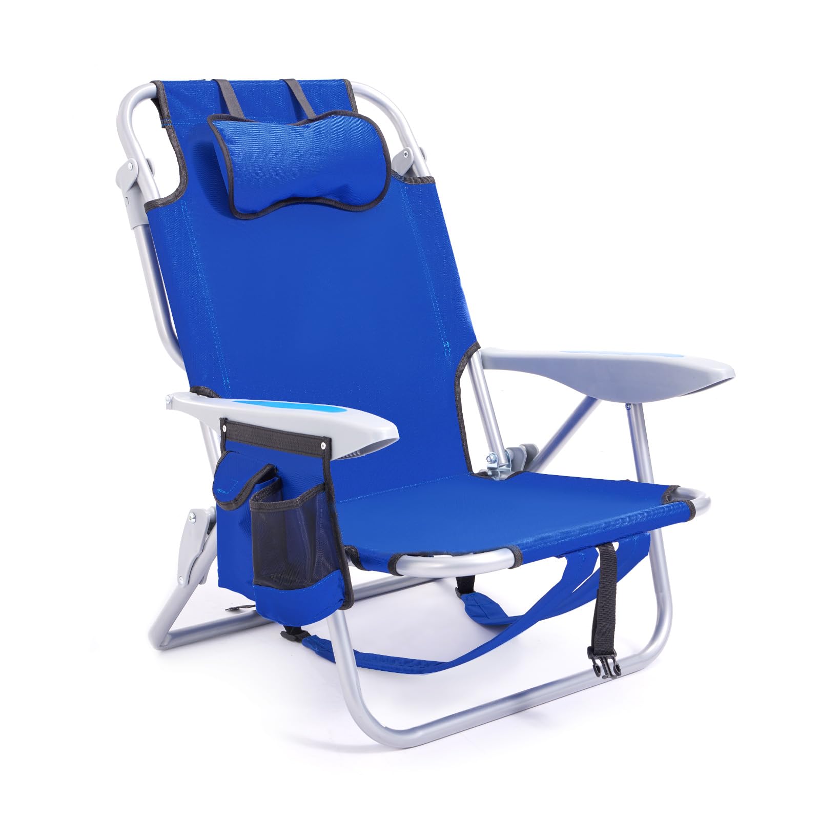 Canpsky portable beach chair front view in blue for comfortable sunbathing
