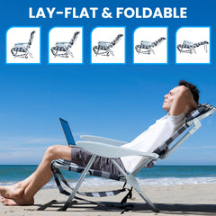 Canpsky beach chair with adjustable headrest for comfortable sunbathing.