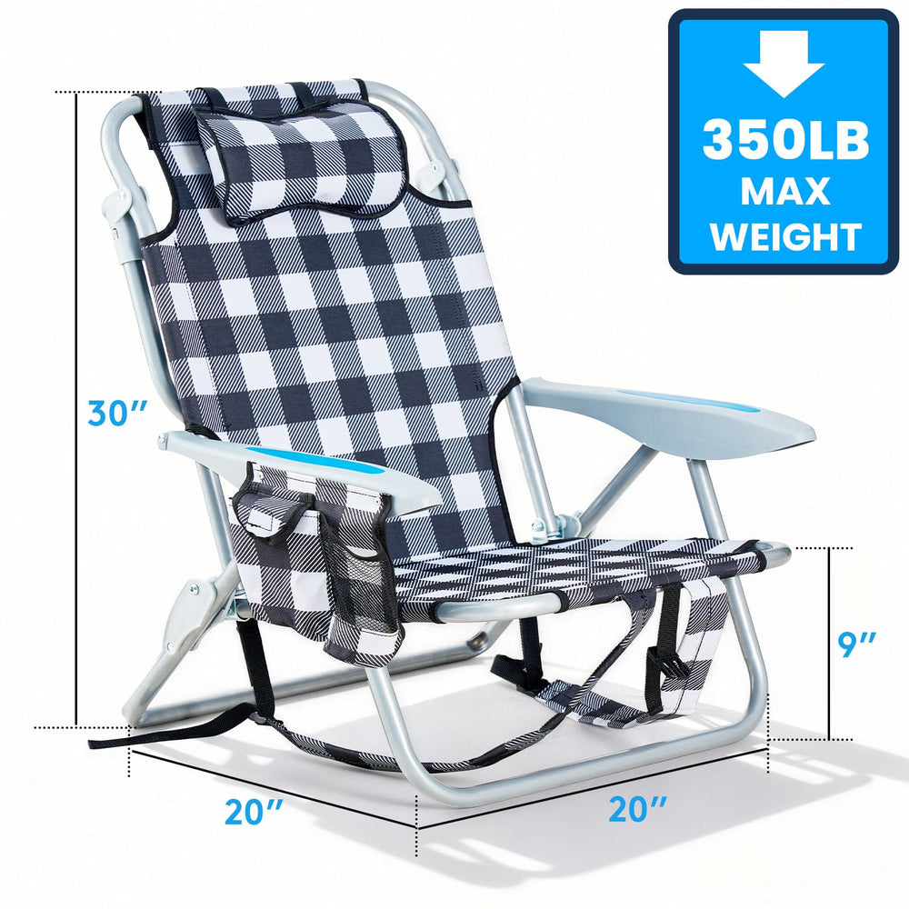 Canpsky beach chair rear cooler pocket keeps refreshments handy while relaxing.