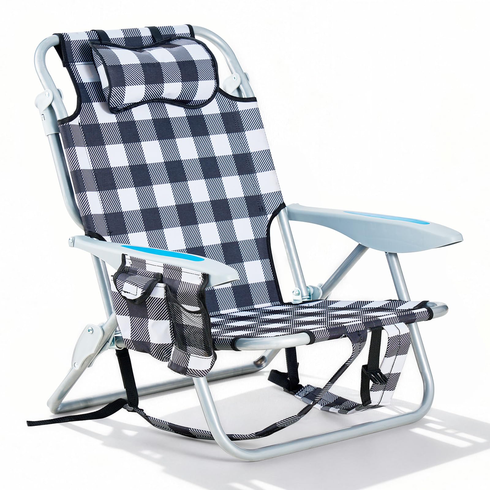 Canpsky portable beach chair with a side pocket for drinks and phone storage.