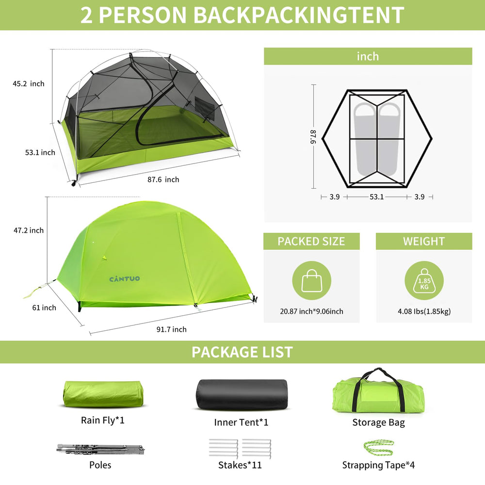 Cantuo 2P inner tent with B3 mesh enhances breathability and insect protection
