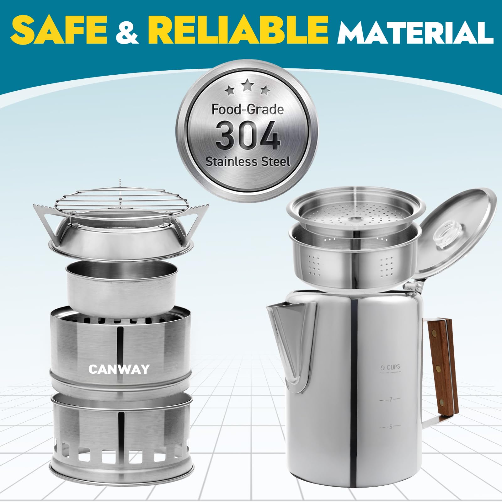 CANWAY camping stove compact-size image demonstrates easy packing for backpacking trips