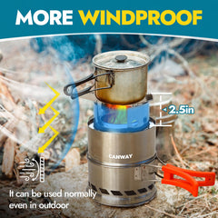 CANWAY camping stove wood-burning-fire shows natural fuel flexibility on outdoor trips.
