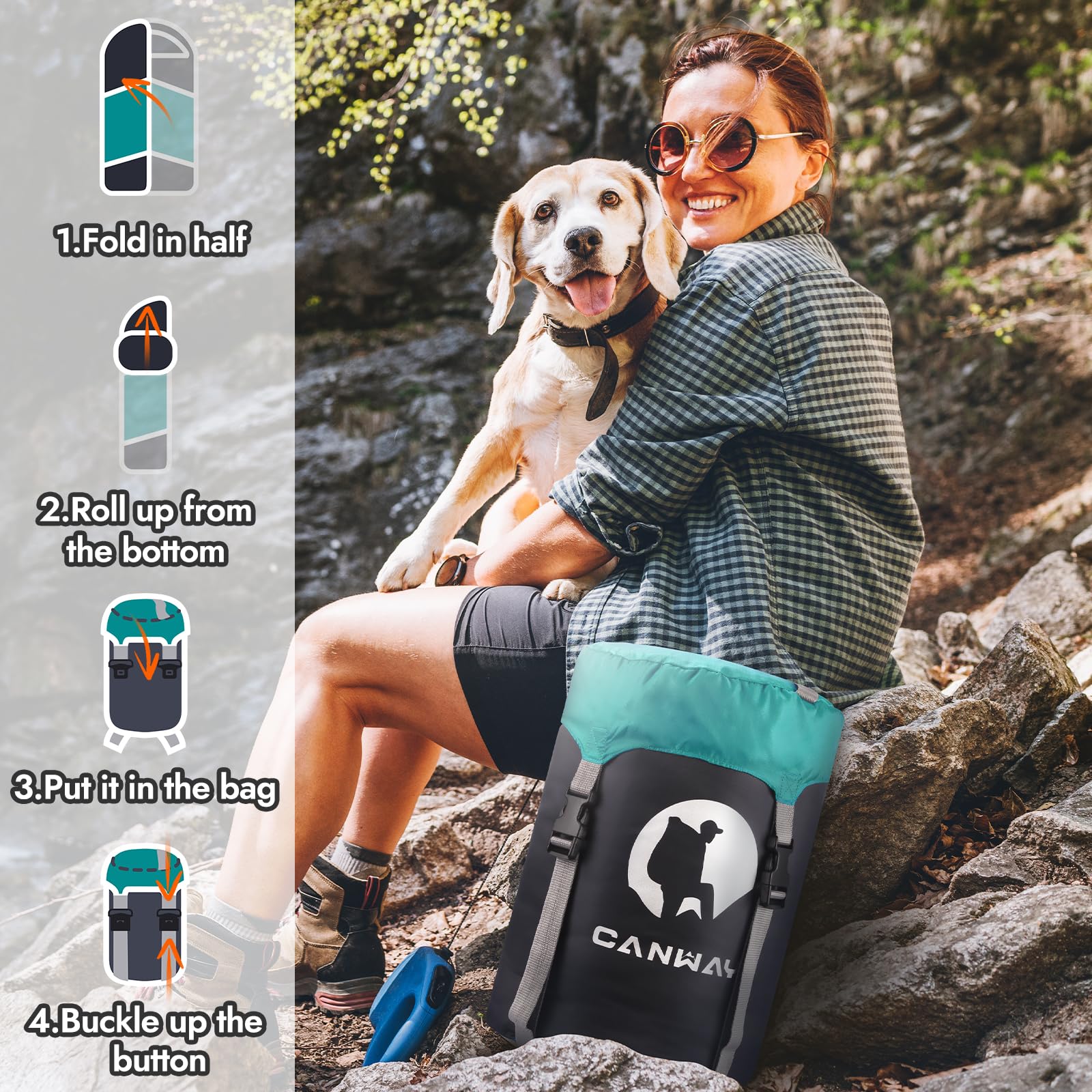 CANWAY cyan sleeping bag supports outdoor adventures with compact storage.