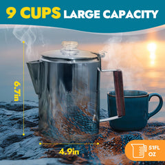 CANWAY percolator side view shows durable stainless steel for outdoors