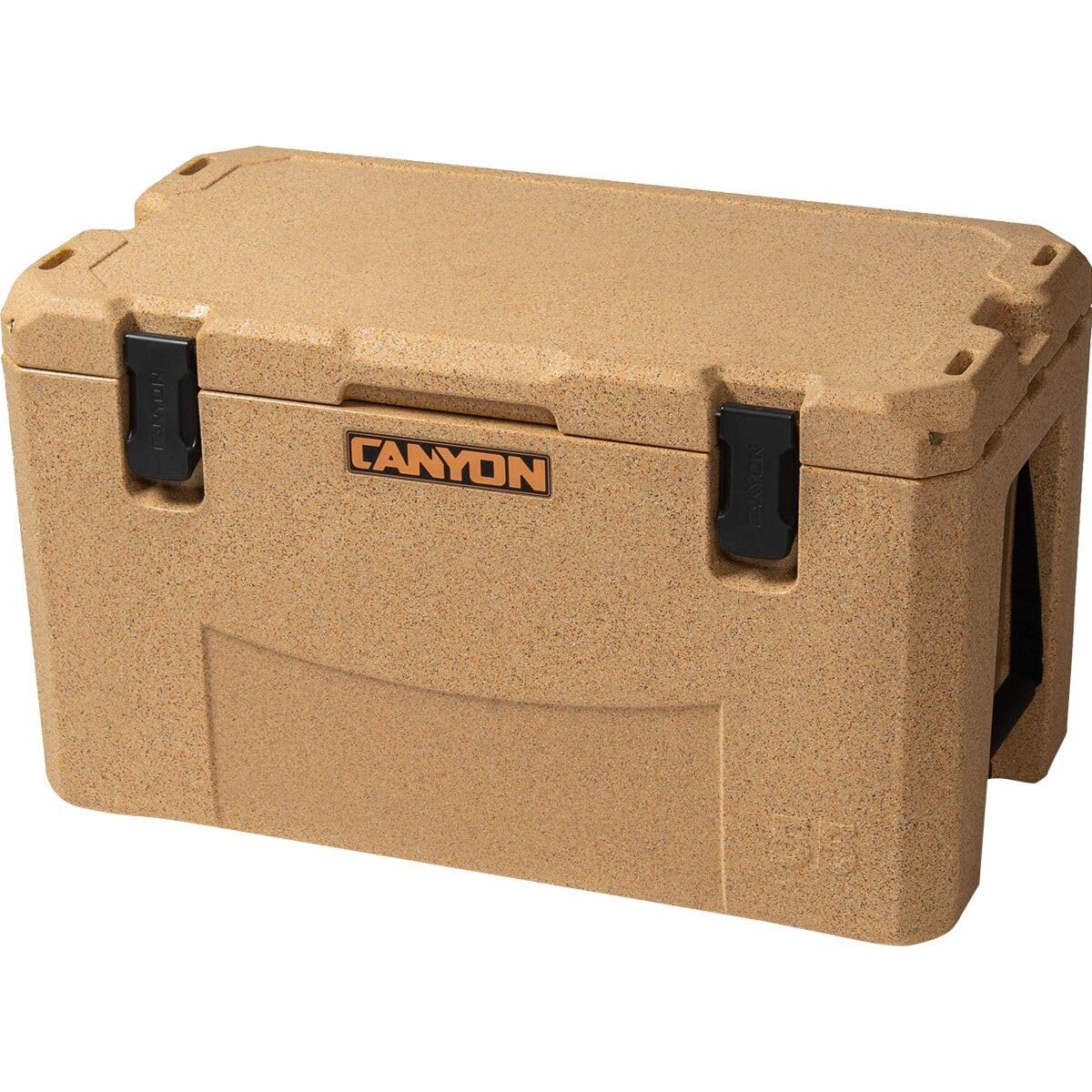 CANYON COOLERS Outfitter 55qt V2 Sandstone, front view, rugged capacity for weekend trips.