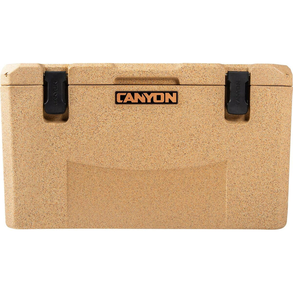 CANYON COOLERS Outfitter 55qt V2 Sandstone, molded-in aluminum hinge for lasting durability.